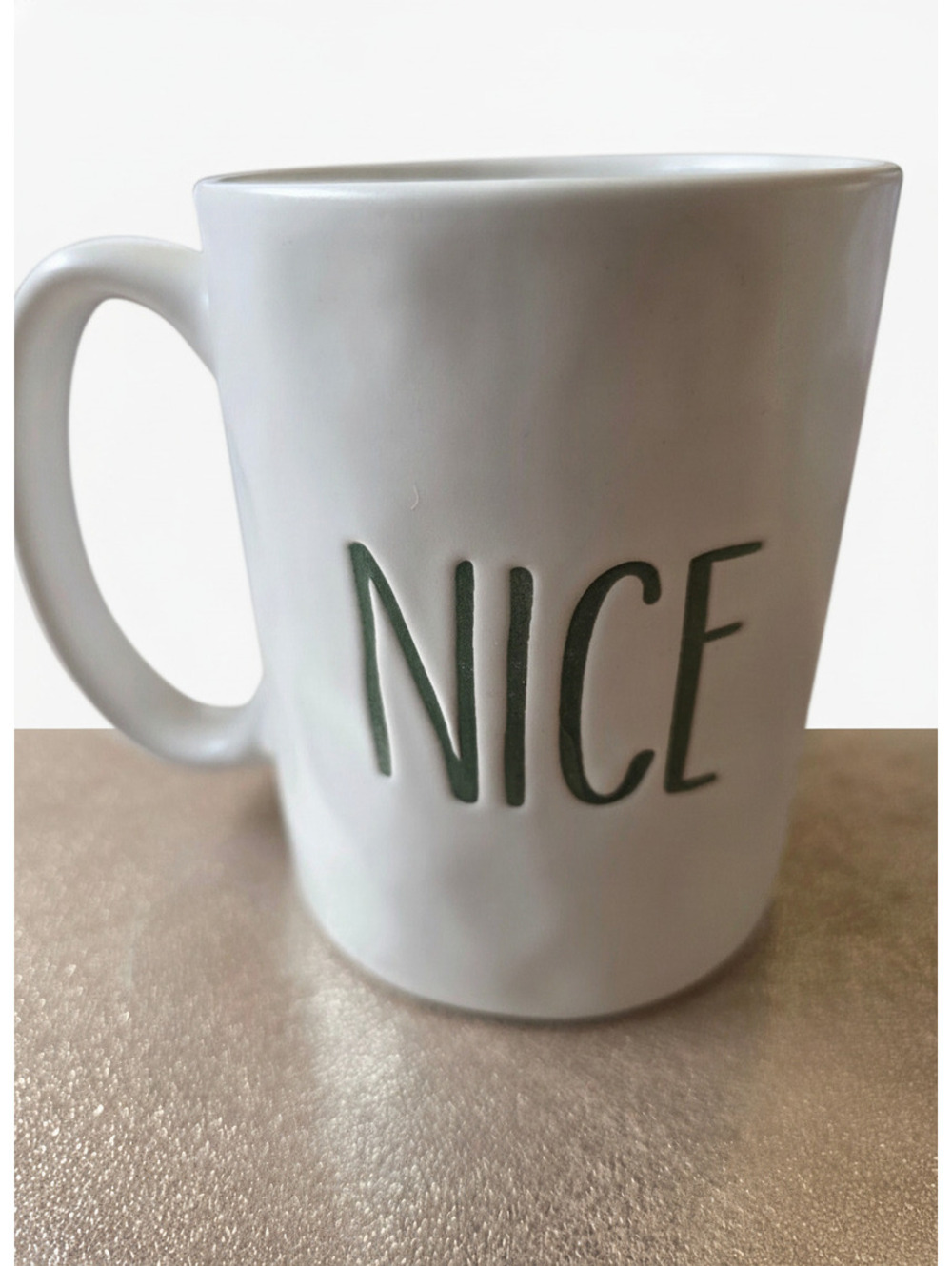 Koppers White Ceramic Mug with 'NICE' Text
